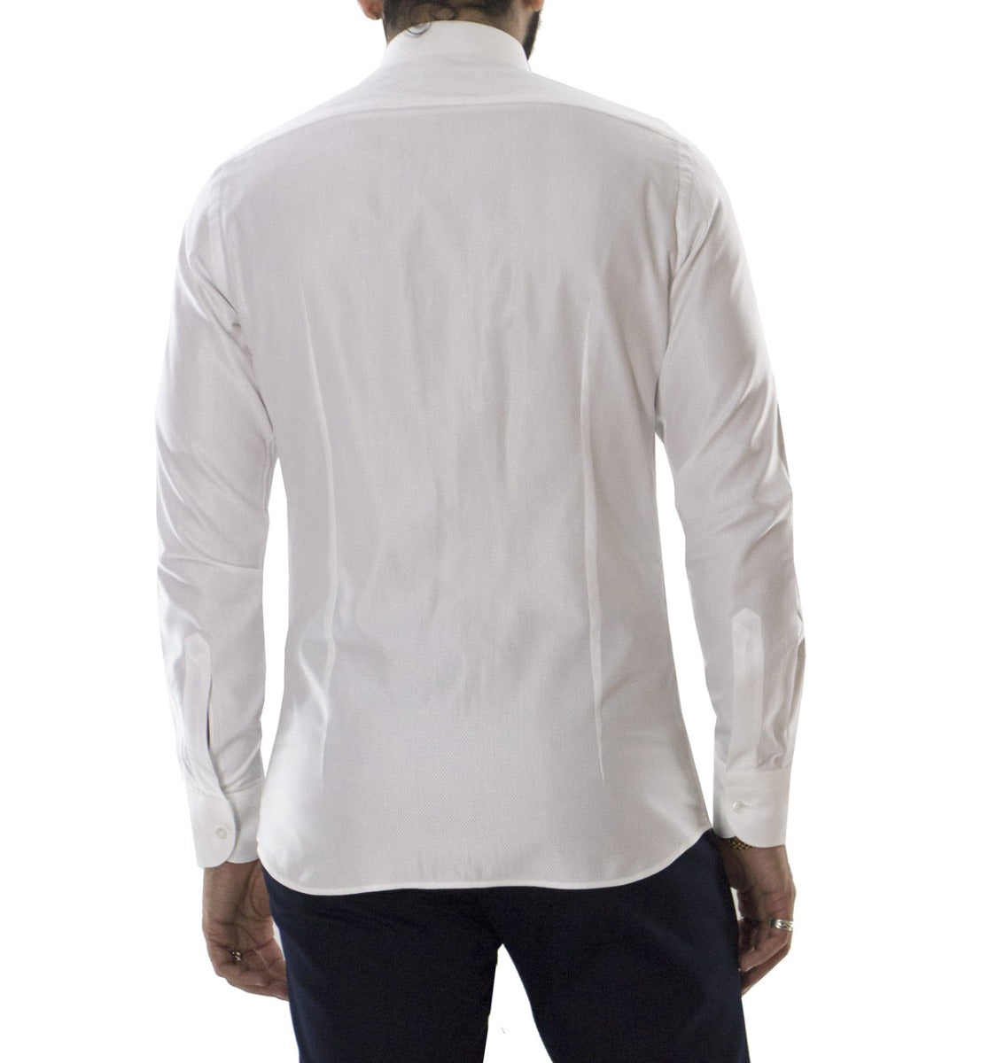 Camicia uomo sartoriale collo italiano ricamo semi lucido bottoni a scomparsa