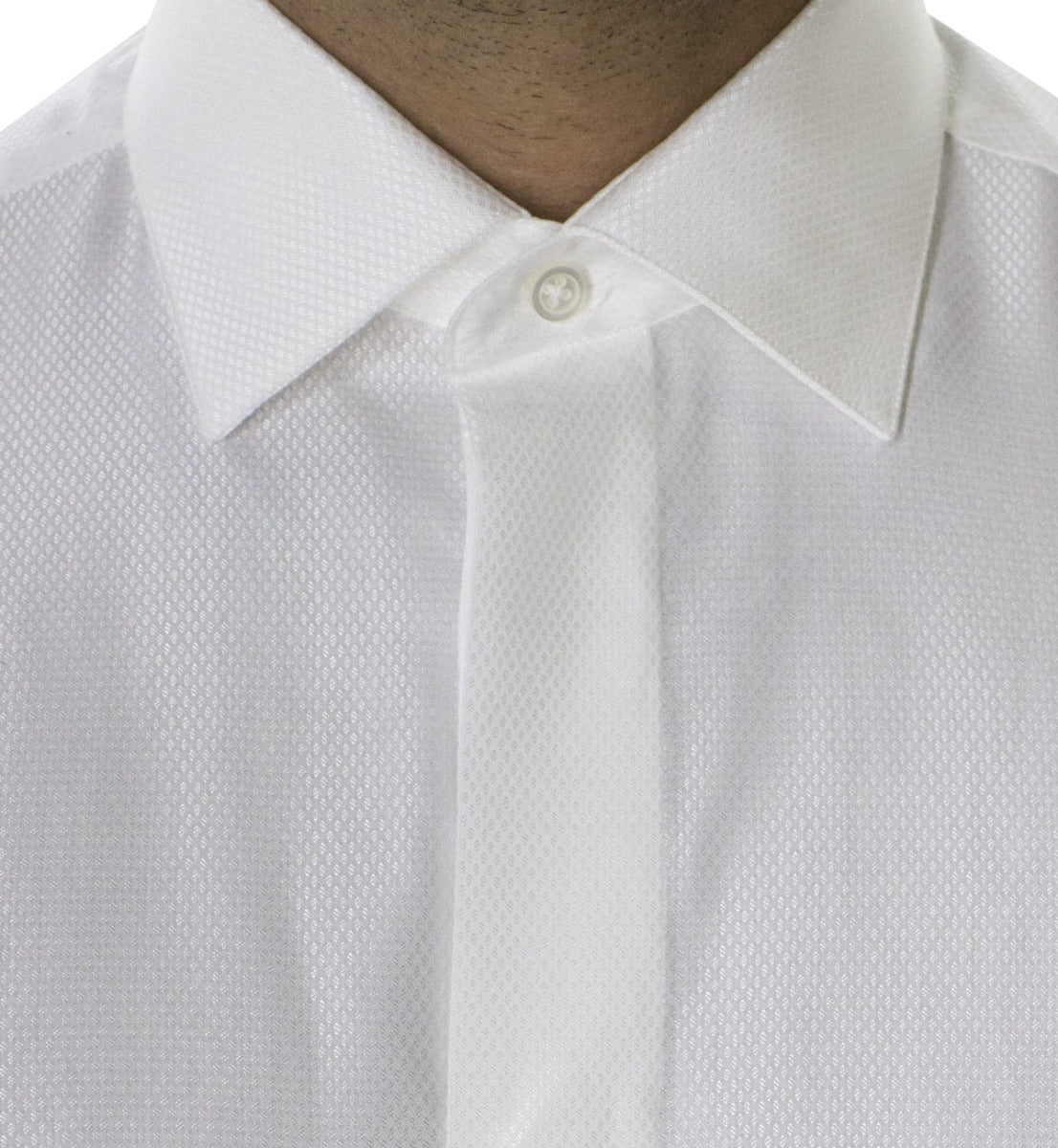 Camicia uomo sartoriale collo italiano ricamo semi lucido bottoni a scomparsa