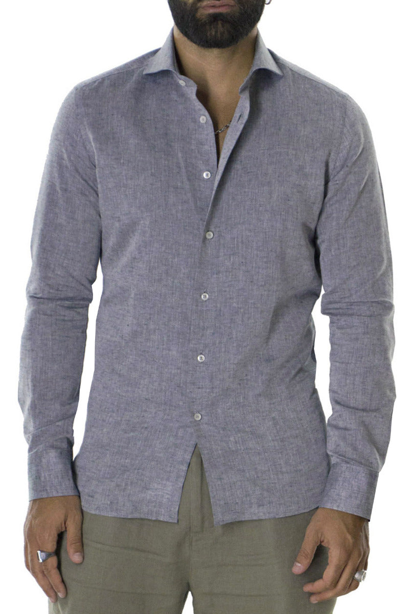 Camicia Uomo in Lino e cotone  Slim collo francese