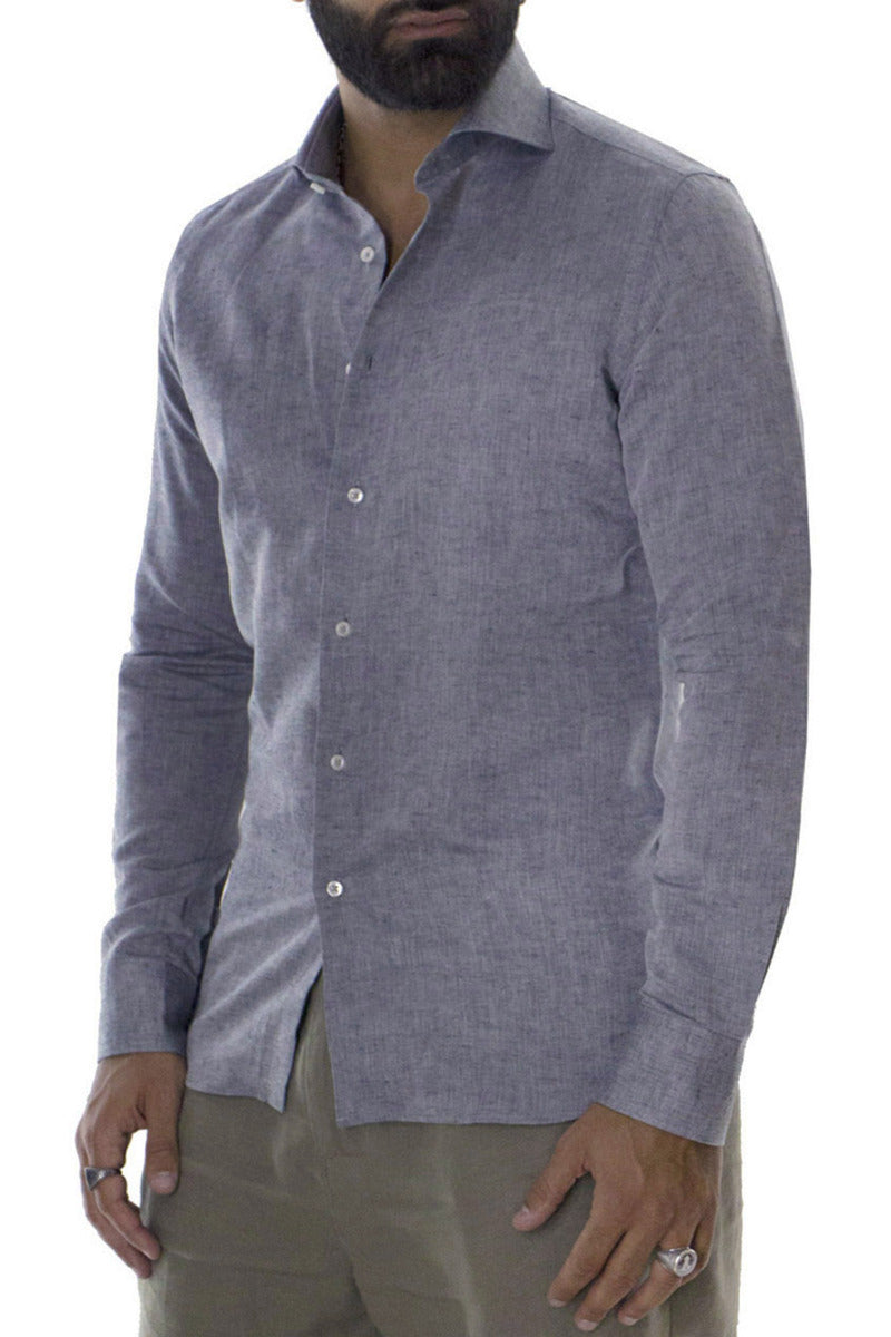 Camicia Uomo in Lino e cotone  Slim collo francese