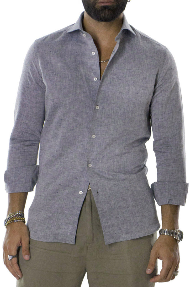 Camicia Uomo in Lino e cotone  Slim collo francese
