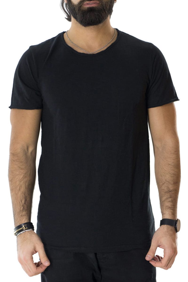 T-shirt uomo in cotone tinta unita regular fit elasticizzata girocollo taglio vivo