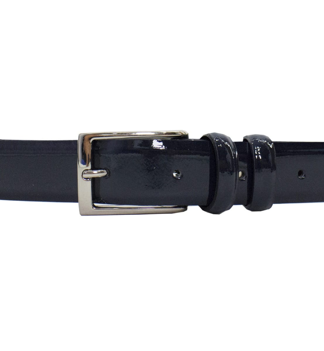 Cintura uomo in pelle lucida slim tinta unita regolabile con fibbia grigia smoking