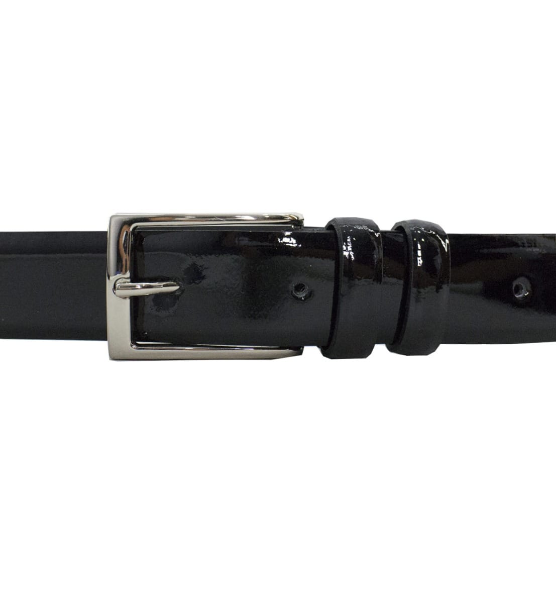 Cintura uomo in pelle lucida slim tinta unita regolabile con fibbia grigia smoking