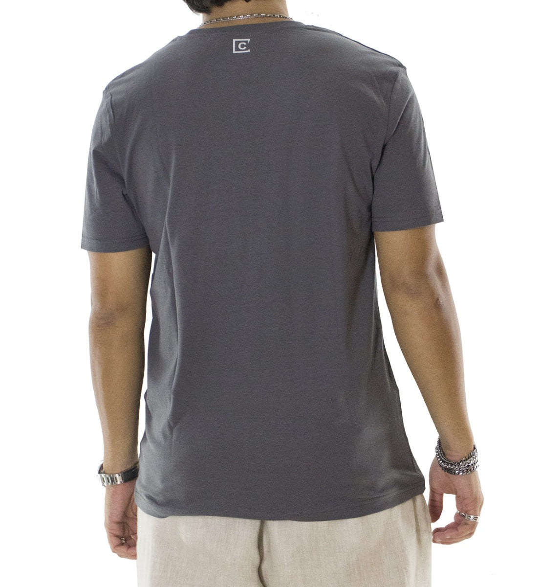 T-shirt da uomo in cotone organico tinta unita grigio scuro regular fit elasticizzata girocollo