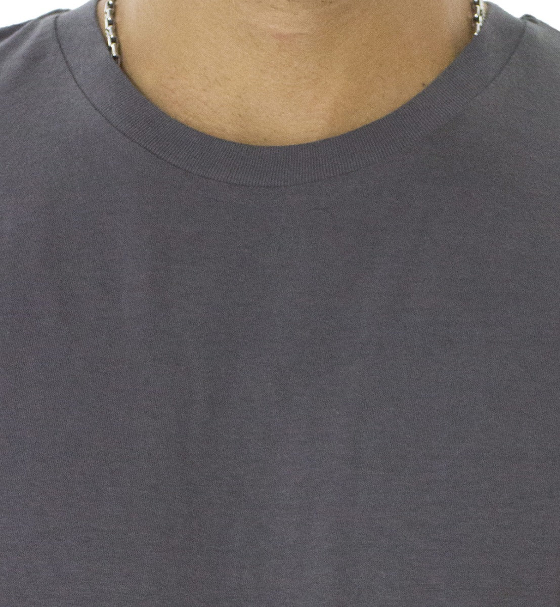 T-shirt da uomo in cotone organico tinta unita grigio scuro regular fit elasticizzata girocollo