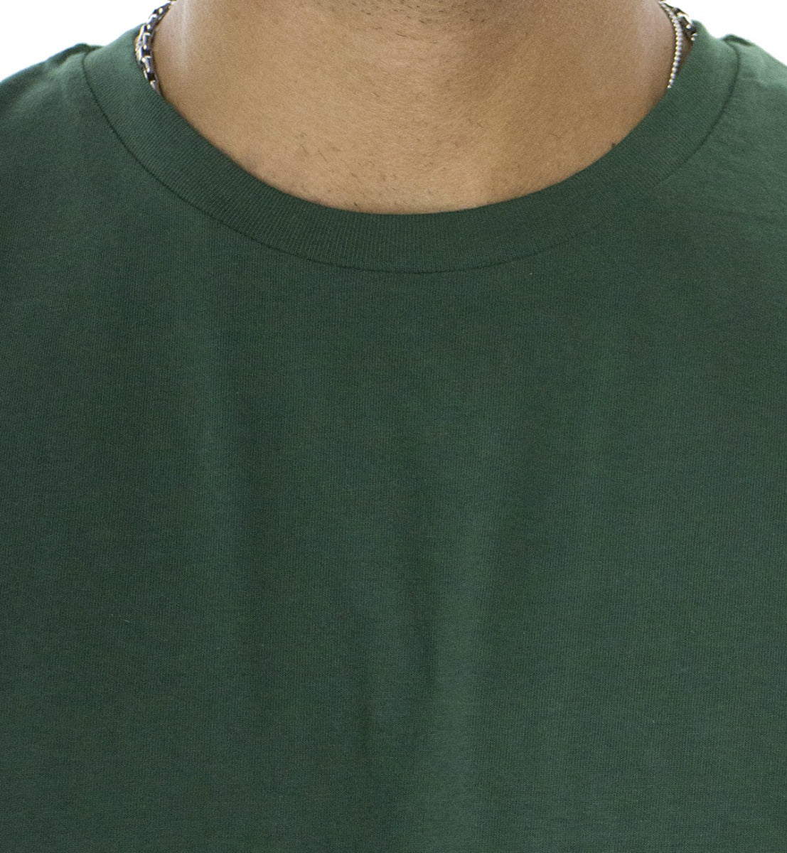 T-shirt da uomo in cotone organico tinta unita verde bottiglia regular fit elasticizzata girocollo