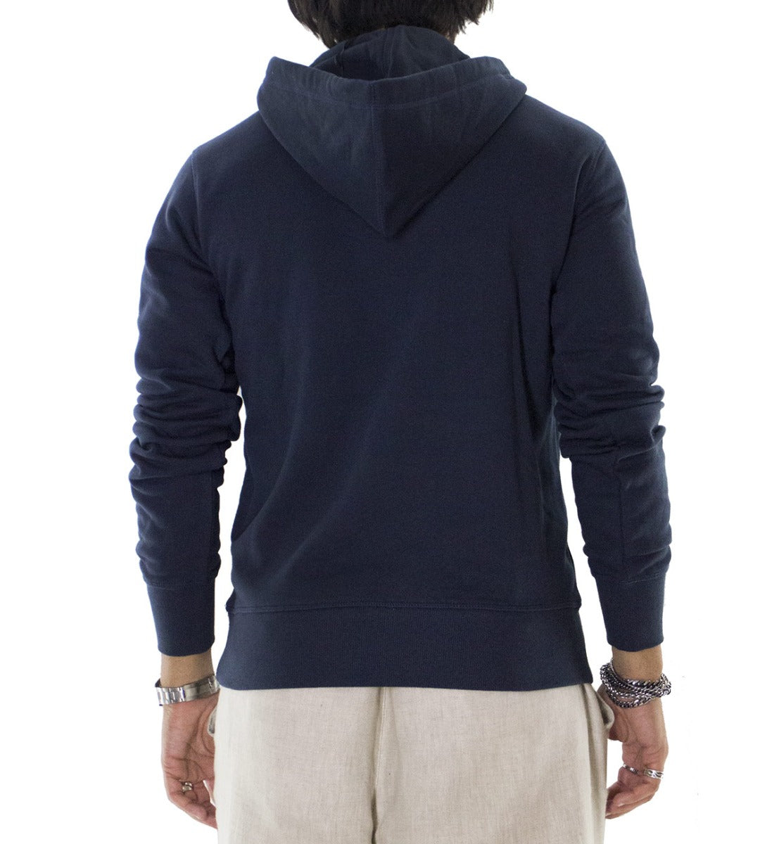 Felpa uomo blu con cappuccio invernale con elastici ai polsi e fondo elasticizzata con stampa