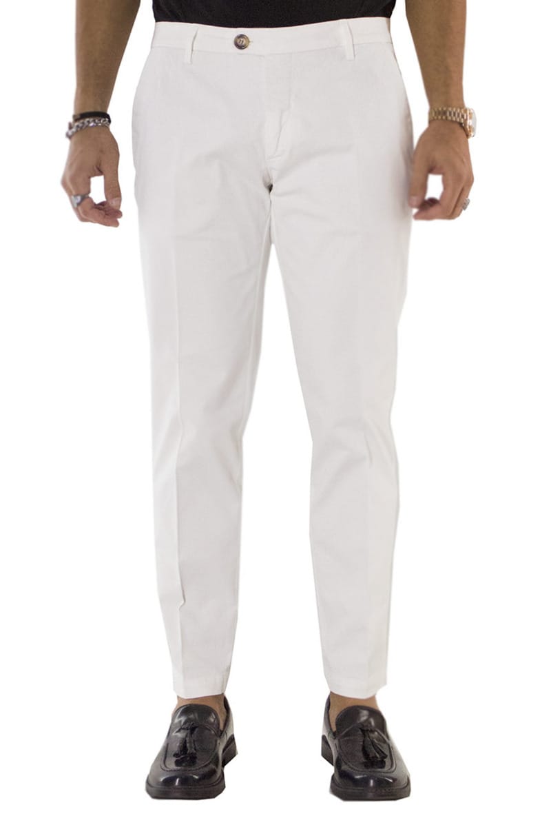 Pantaloni uomo cotone bianco invernali elasticizzati tasca america slim fit made in Italy
