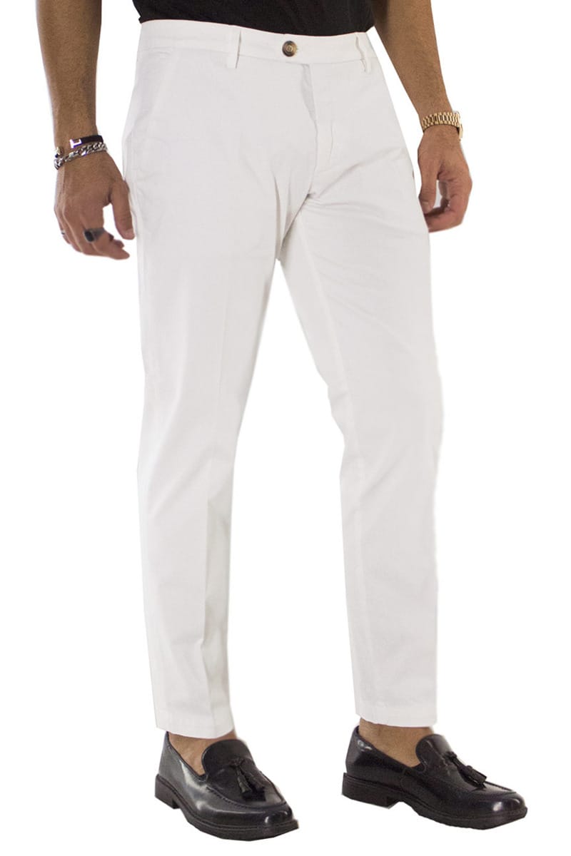 Pantaloni uomo cotone bianco invernali elasticizzati tasca america slim fit made in Italy
