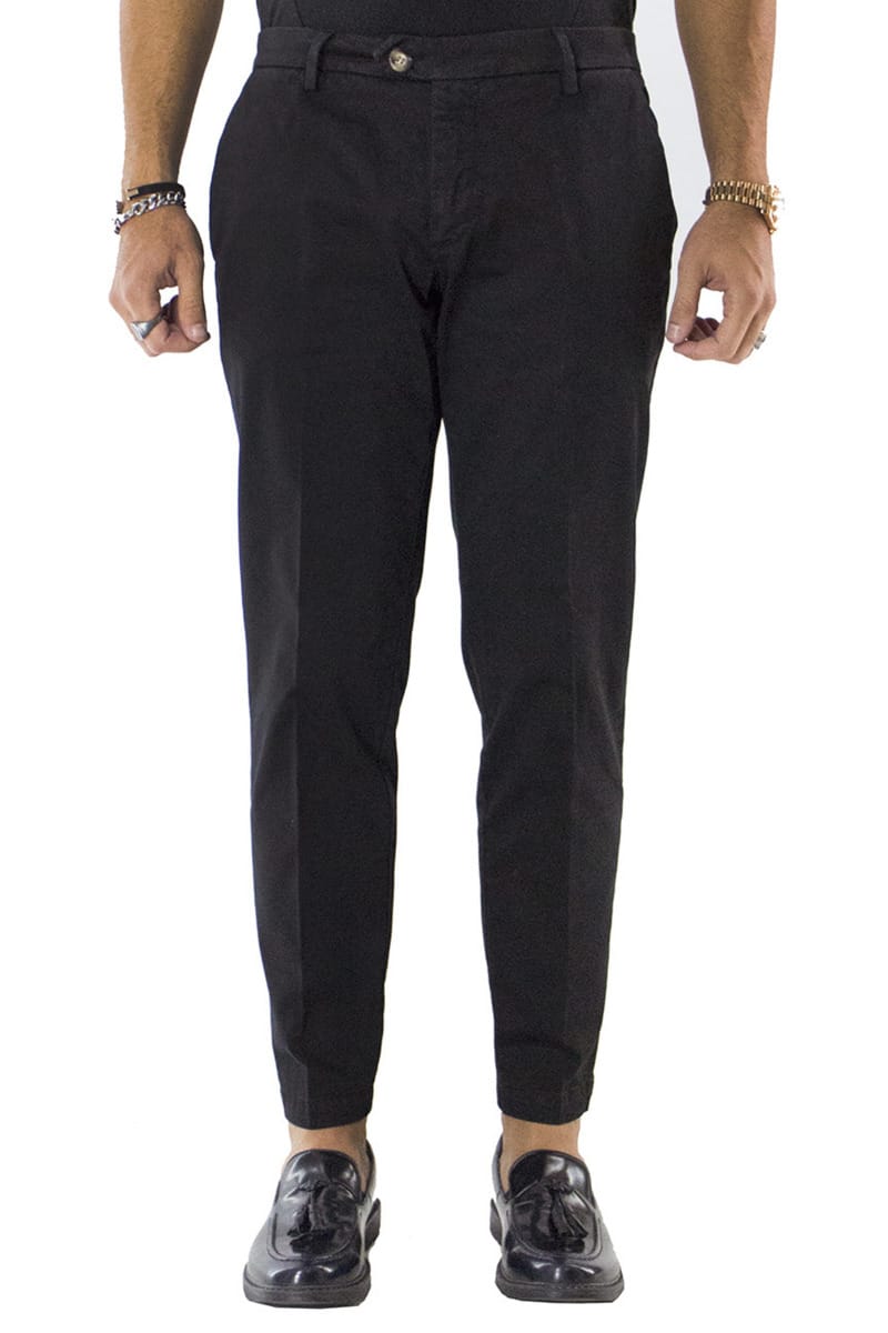 Pantaloni uomo cotone nero invernali elasticizzati tasca america slim fit made in Italy