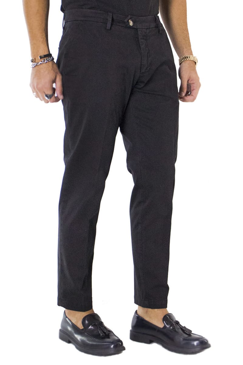 Pantaloni uomo cotone nero invernali elasticizzati tasca america slim fit made in Italy