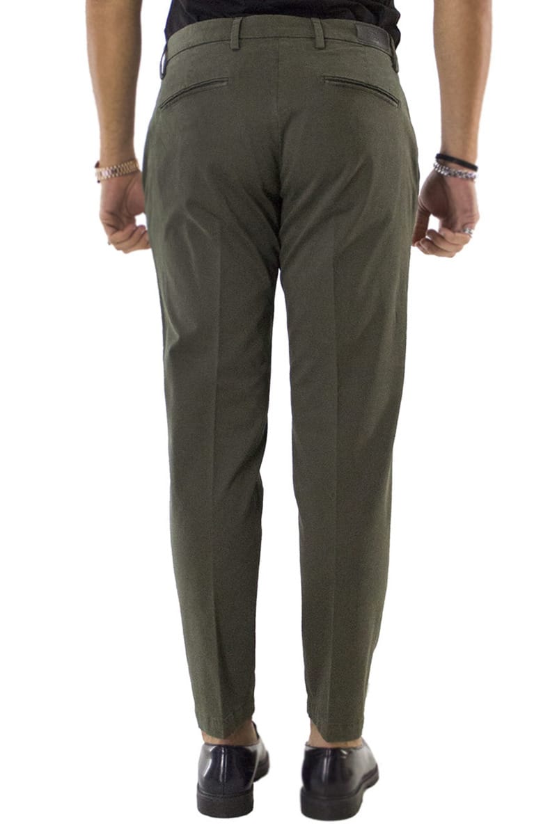 Pantaloni di cotone uomo verde militare invernali elasticizzati tasca america slim fit made in Italy