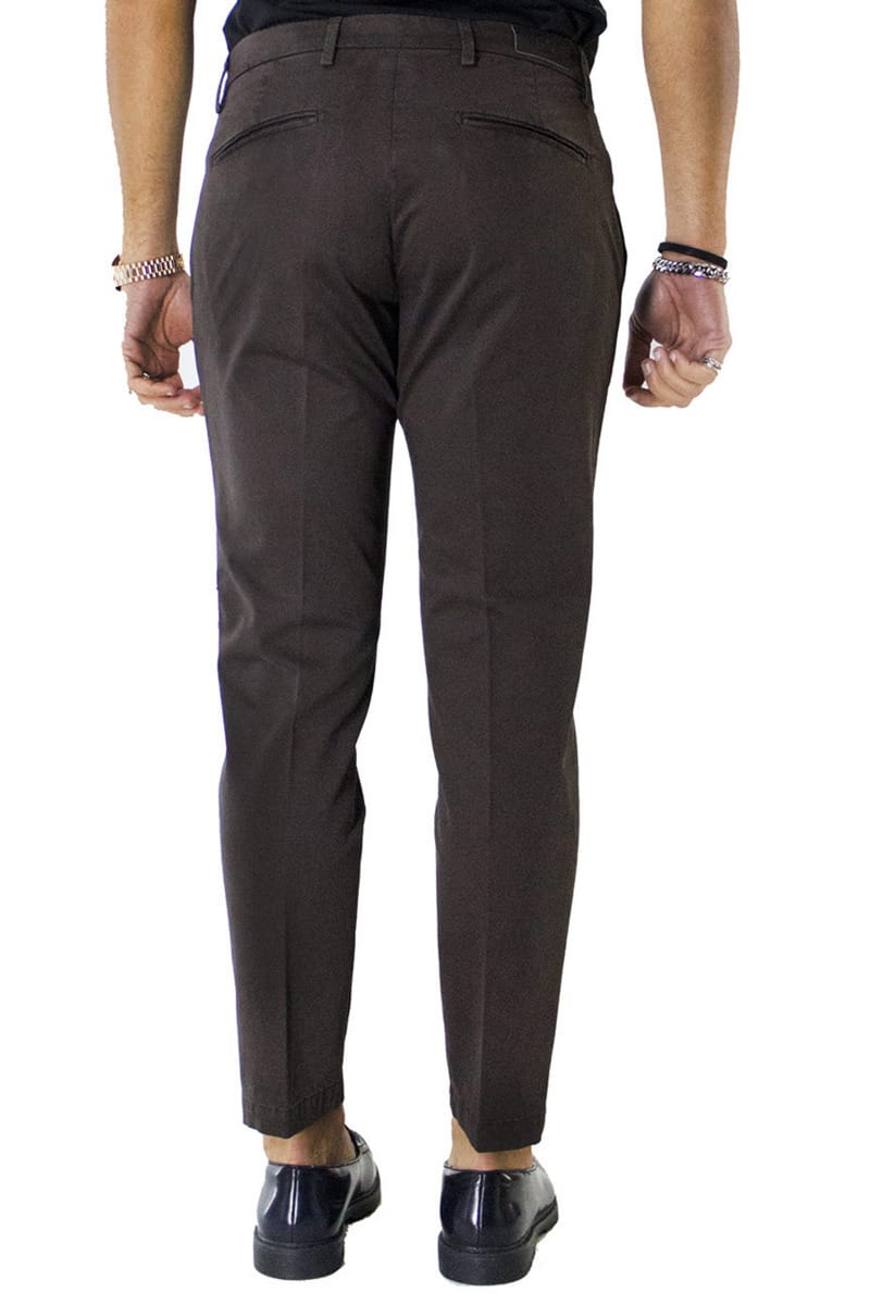 Pantaloni di cotone uomo marrone invernali elasticizzati tasca america slim fit made in Italy
