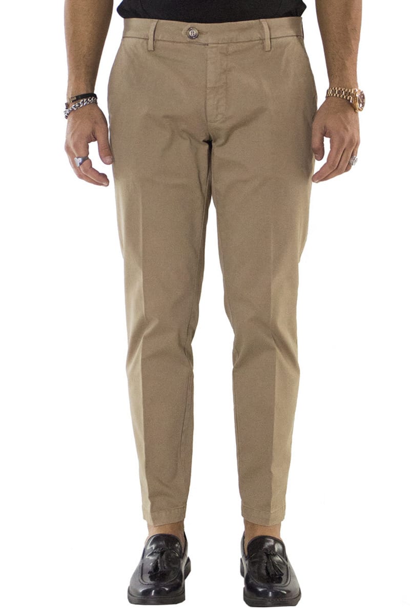 Pantaloni uomo cotone beige invernali elasticizzati tasca america slim fit made in Italy