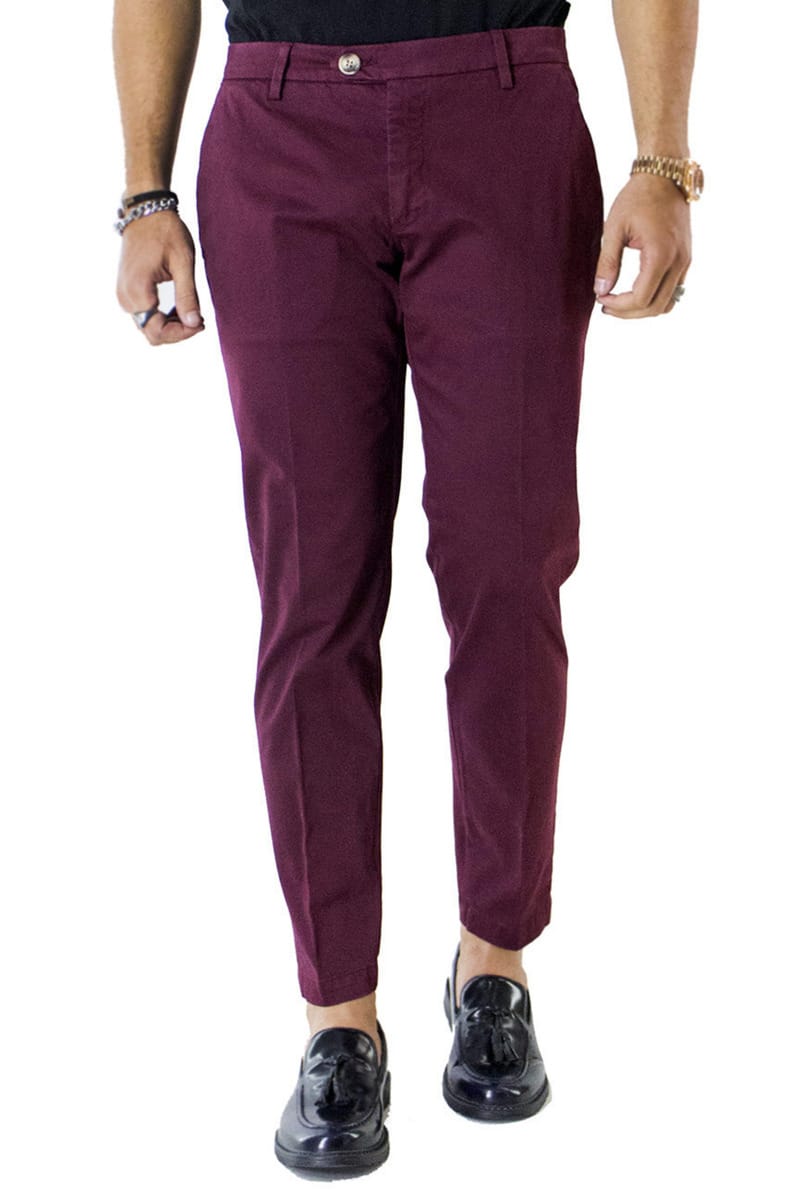 Pantaloni uomo cotone bordeaux invernali elasticizzati tasca america slim fit made in Italy