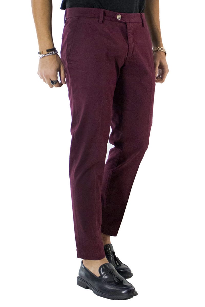 Pantaloni uomo cotone bordeaux invernali elasticizzati tasca america slim fit made in Italy