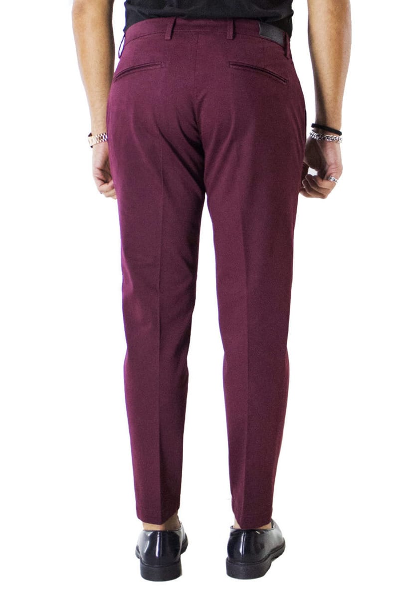 Pantaloni uomo cotone bordeaux invernali elasticizzati tasca america slim fit made in Italy