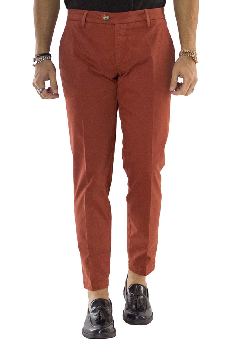 Pantaloni cotone uomo coccio invernali elasticizzati tasca america slim fit made in Italy