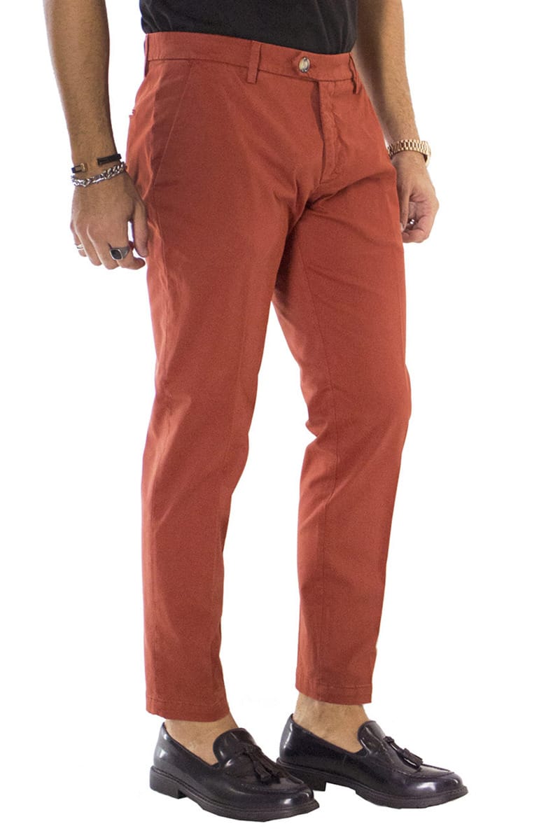 Pantaloni cotone uomo coccio invernali elasticizzati tasca america slim fit made in Italy