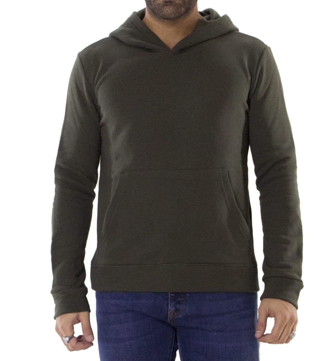 Felpa uomo verde militare con cappuccio invernale con elastici ai polsi e fondo elasticizzata