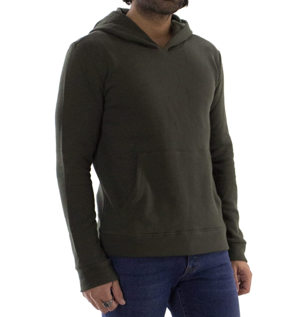 Felpa uomo verde militare con cappuccio invernale con elastici ai polsi e fondo elasticizzata
