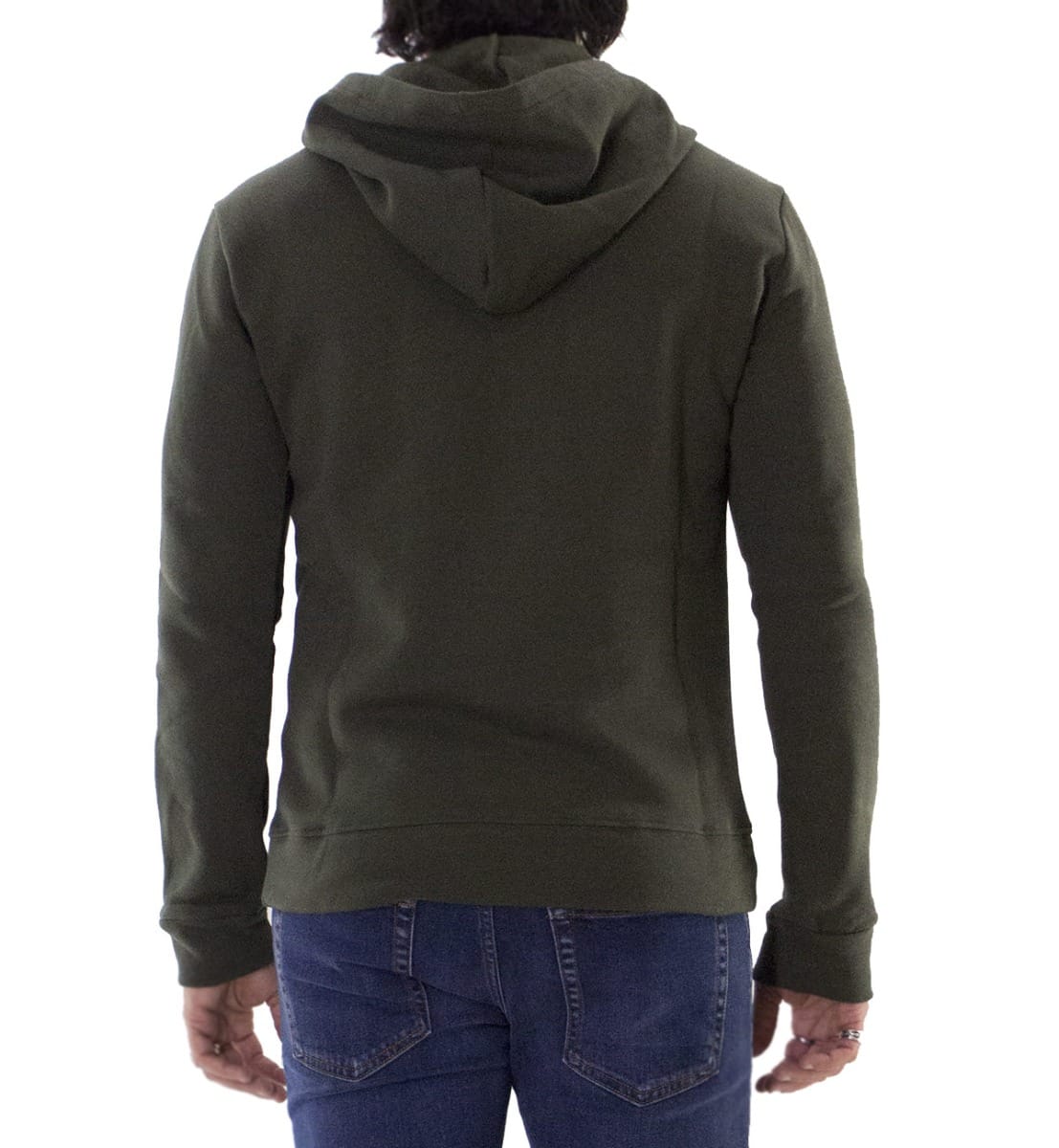 Felpa uomo verde militare con cappuccio invernale con elastici ai polsi e fondo elasticizzata