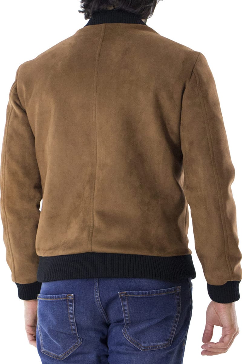 Giubbotto uomo in renna ecologica cammello slim fit modello bomber con elastici ai polsi e fondo