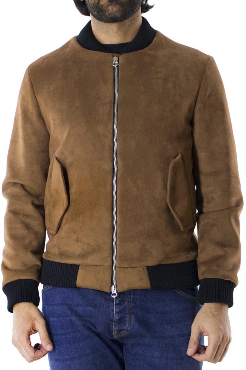 Giubbotto uomo in renna ecologica cammello slim fit modello bomber con elastici ai polsi e fondo