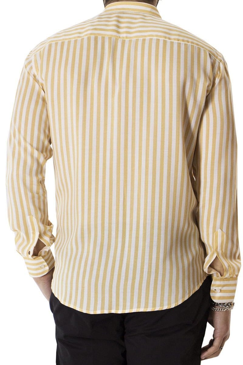 Camicia Uomo righe larghe Ocra In Viscosa vestibilita comoda Collo Italiano Piccolo