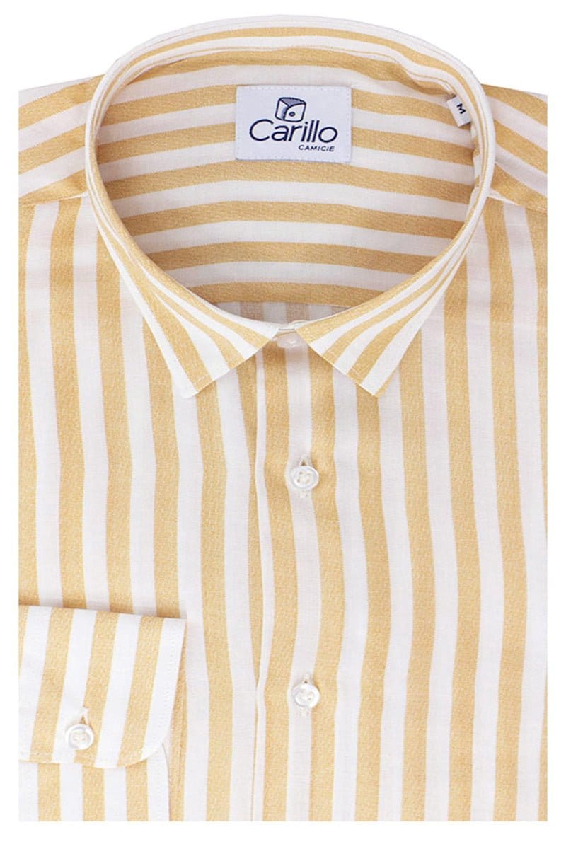 Camicia Uomo righe larghe Ocra In Viscosa vestibilita comoda Collo Italiano Piccolo