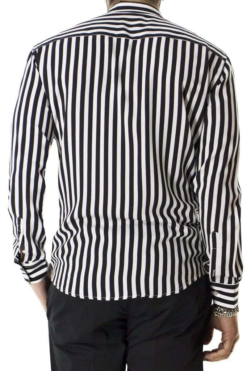 Camicia Uomo righe larghe Nere In Viscosa vestibilita comoda Collo Italiano Piccolo