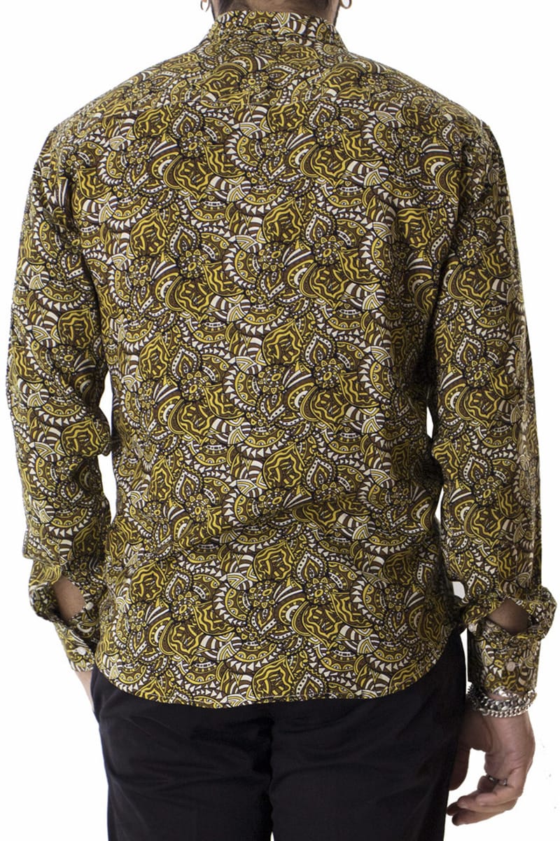 Camicia Uomo In Viscosa fantasia Egizia Marrone vestibilita comoda Collo Italiano