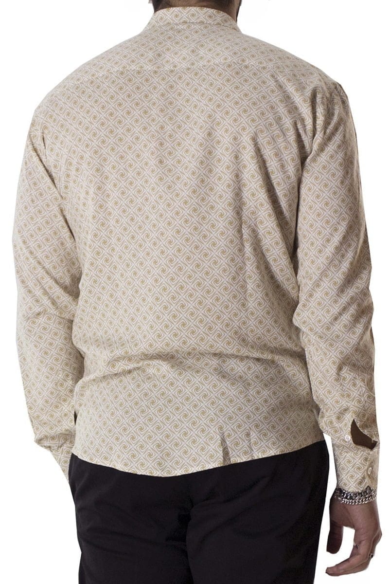 Camicia Uomo In Viscosa fantasia Vortici Beige vestibilita comoda Collo Italiano
