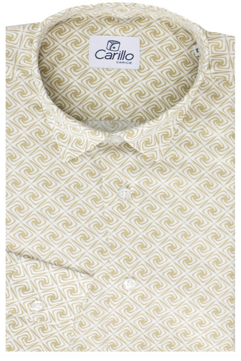 Camicia Uomo In Viscosa fantasia Vortici Beige vestibilita comoda Collo Italiano