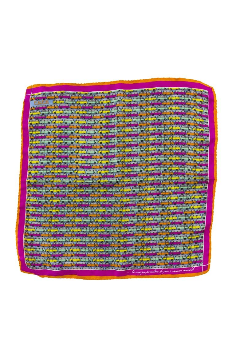 Pochette da taschino da uomo in seta fantasia furgoncini multicolor