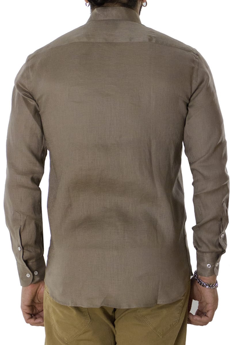 Camicia uomo Fango in lino 100% collo coreano tinta unita vestibilita comoda