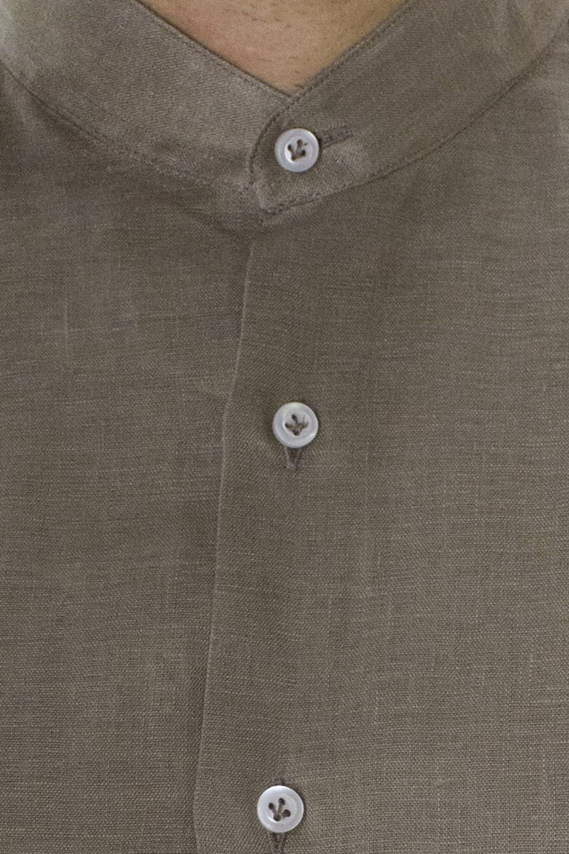 Camicia uomo Fango in lino 100% collo coreano tinta unita vestibilita comoda