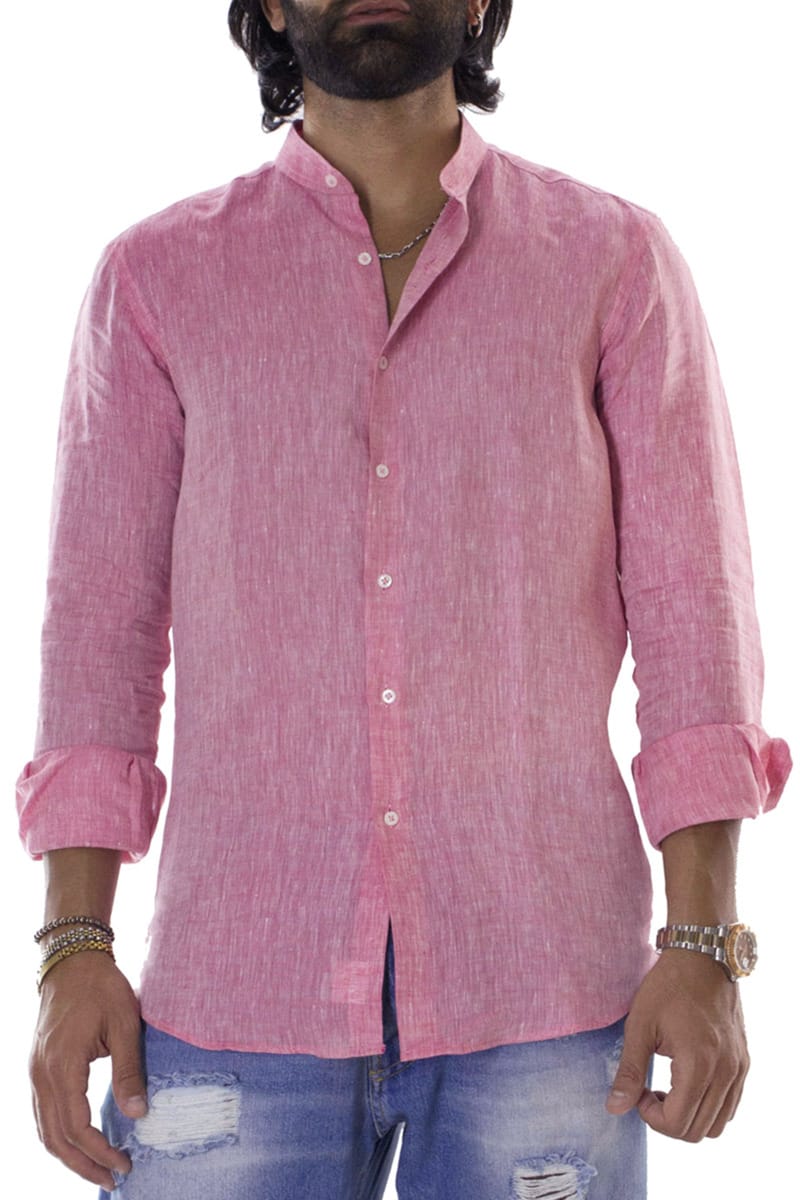 Camicia uomo Fragola in lino 100% collo coreano tinta unita vestibilita comoda.