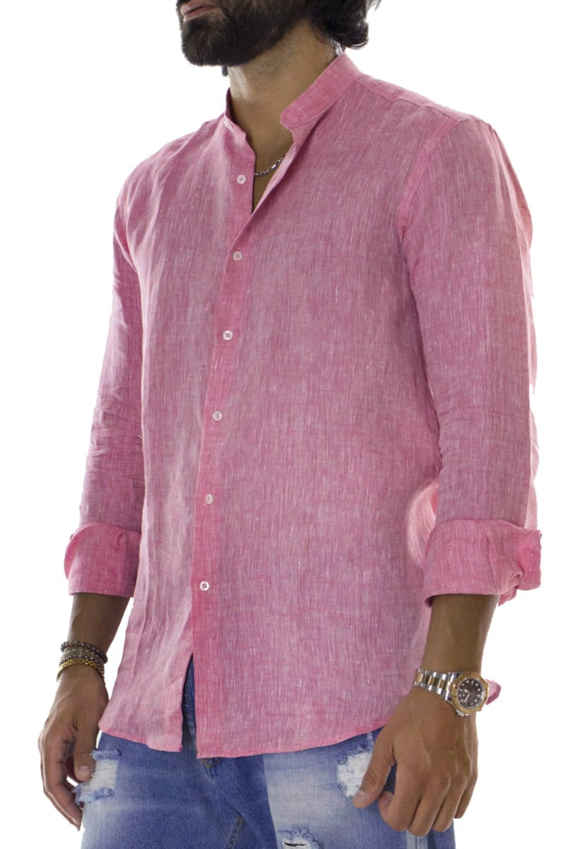 Camicia uomo Fragola in lino 100% collo coreano tinta unita vestibilita comoda.
