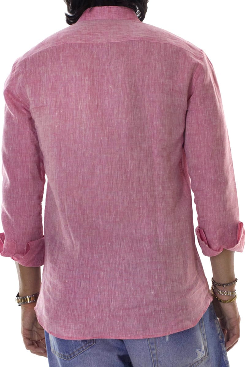 Camicia uomo Fragola in lino 100% collo coreano tinta unita vestibilita comoda.