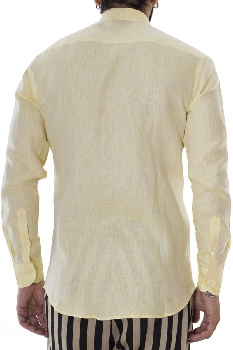 Camicia uomo Giallina in lino 100% collo coreano tinta unita vestibilita comoda