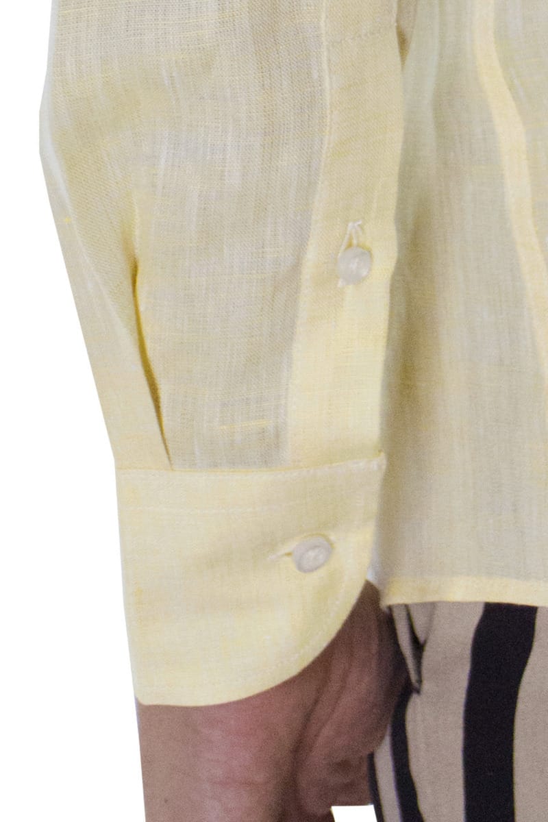 Camicia uomo Giallina in lino 100% collo coreano tinta unita vestibilita comoda