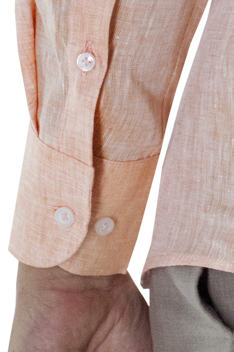 Camicia uomo Salmone in lino 100% collo coreano tinta unita vestibilita comoda