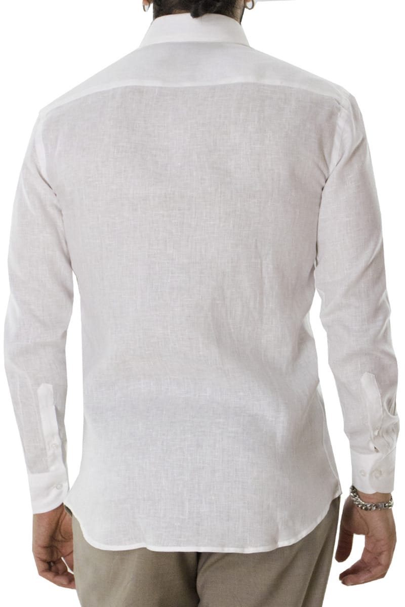 Camicia uomo bianca in lino 100% collo semi francese tinta unita vestibilita comoda