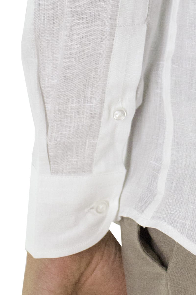 Camicia uomo bianca in lino 100% collo semi francese tinta unita vestibilita comoda