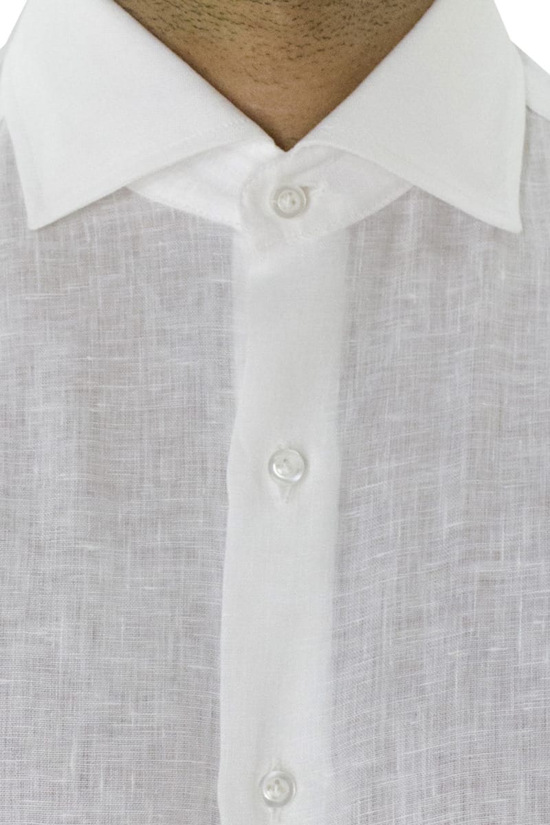Camicia uomo bianca in lino 100% collo semi francese tinta unita vestibilita comoda