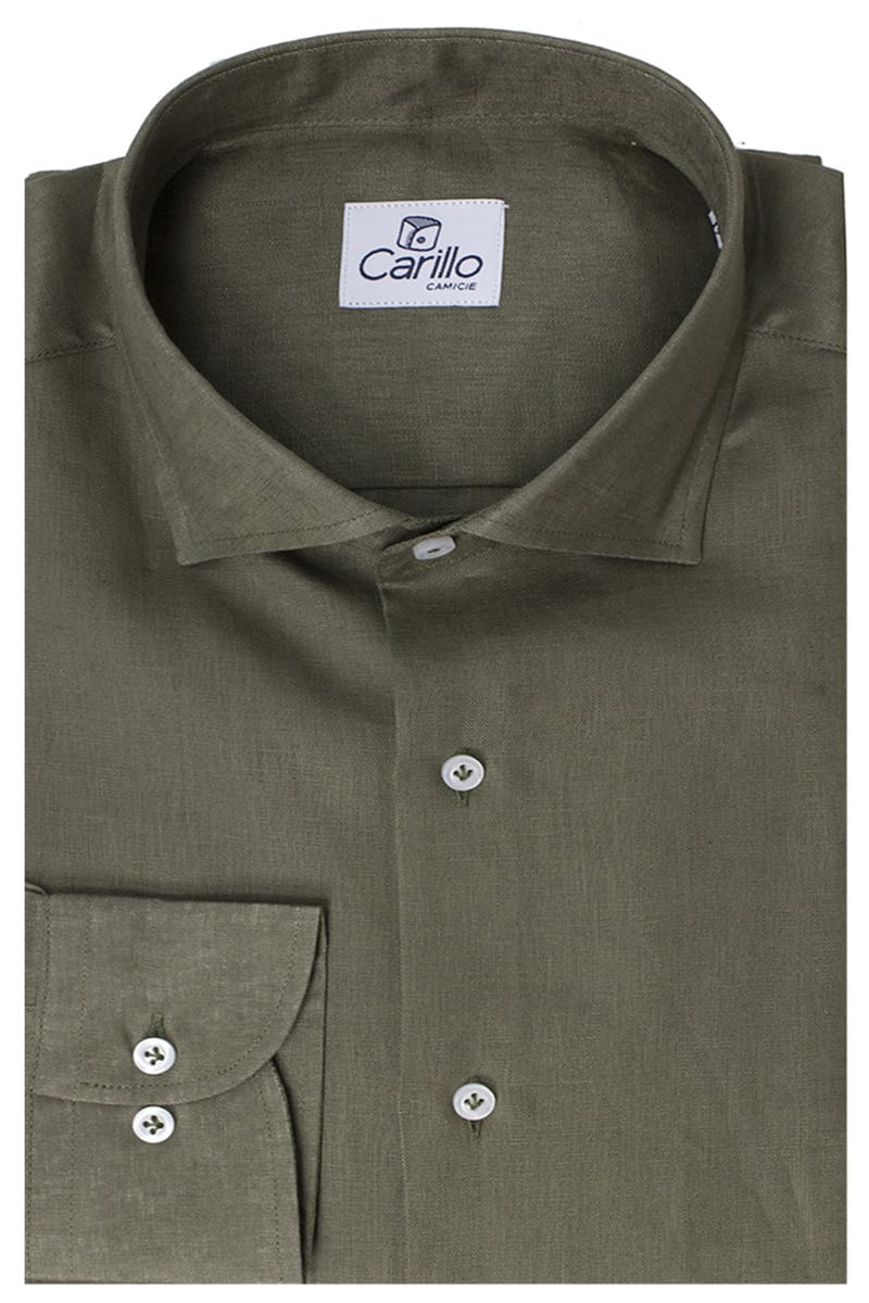 Camicia uomo Militare in lino 100% collo semi francese tinta unita vestibilita comoda