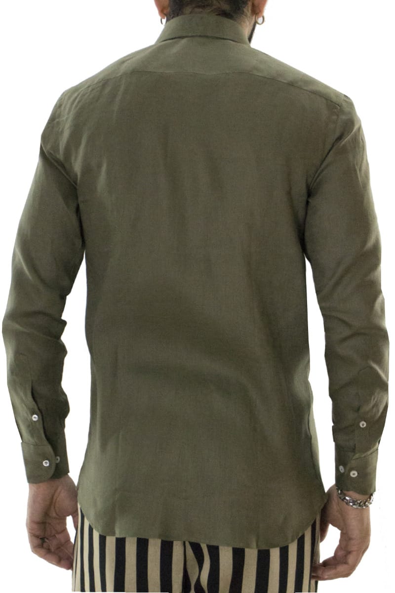 Camicia uomo Militare in lino 100% collo semi francese tinta unita vestibilita comoda