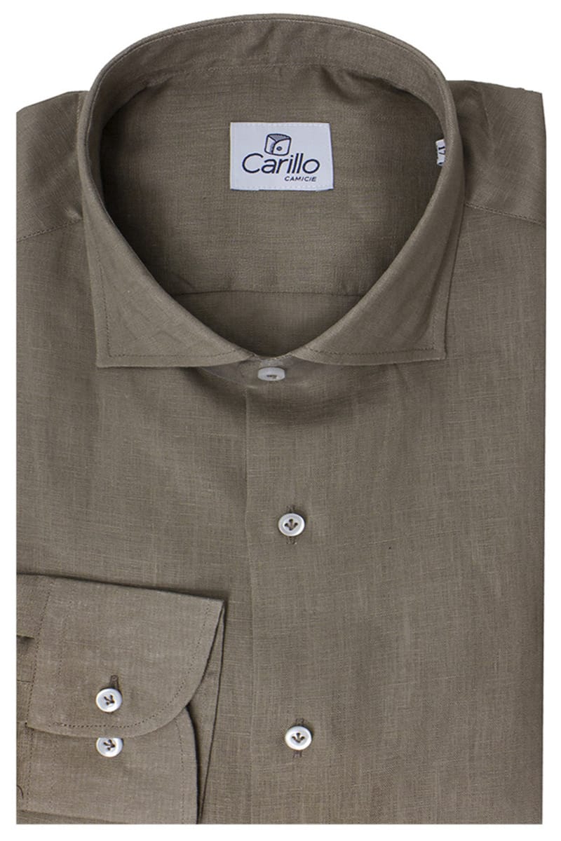 Camicia uomo Fango in lino 100% collo semi francese tinta unita vestibilita comoda